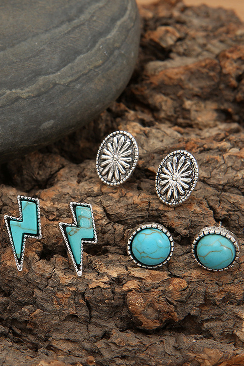 Green Three-piece Turquoise Stud Earrings Set