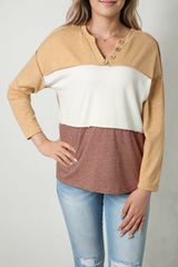 Multicolor Split V Neck Color Block Henley Top