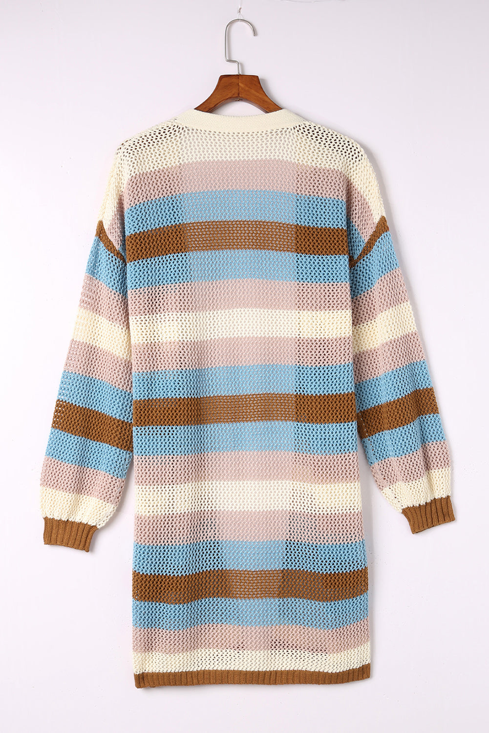 Multicolor Striped Color Block Hollowed Knit Cardigan