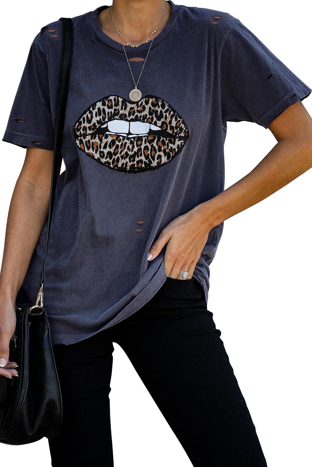 Leopard Lip Distressed Cotton Tee