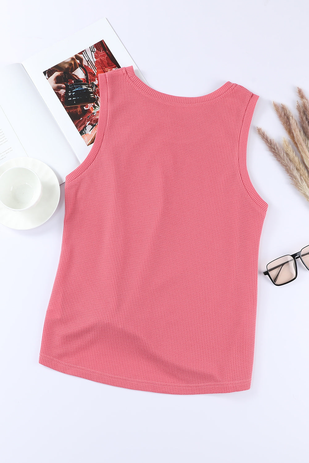 Red Twist Knot Waffle Knit Tank Top