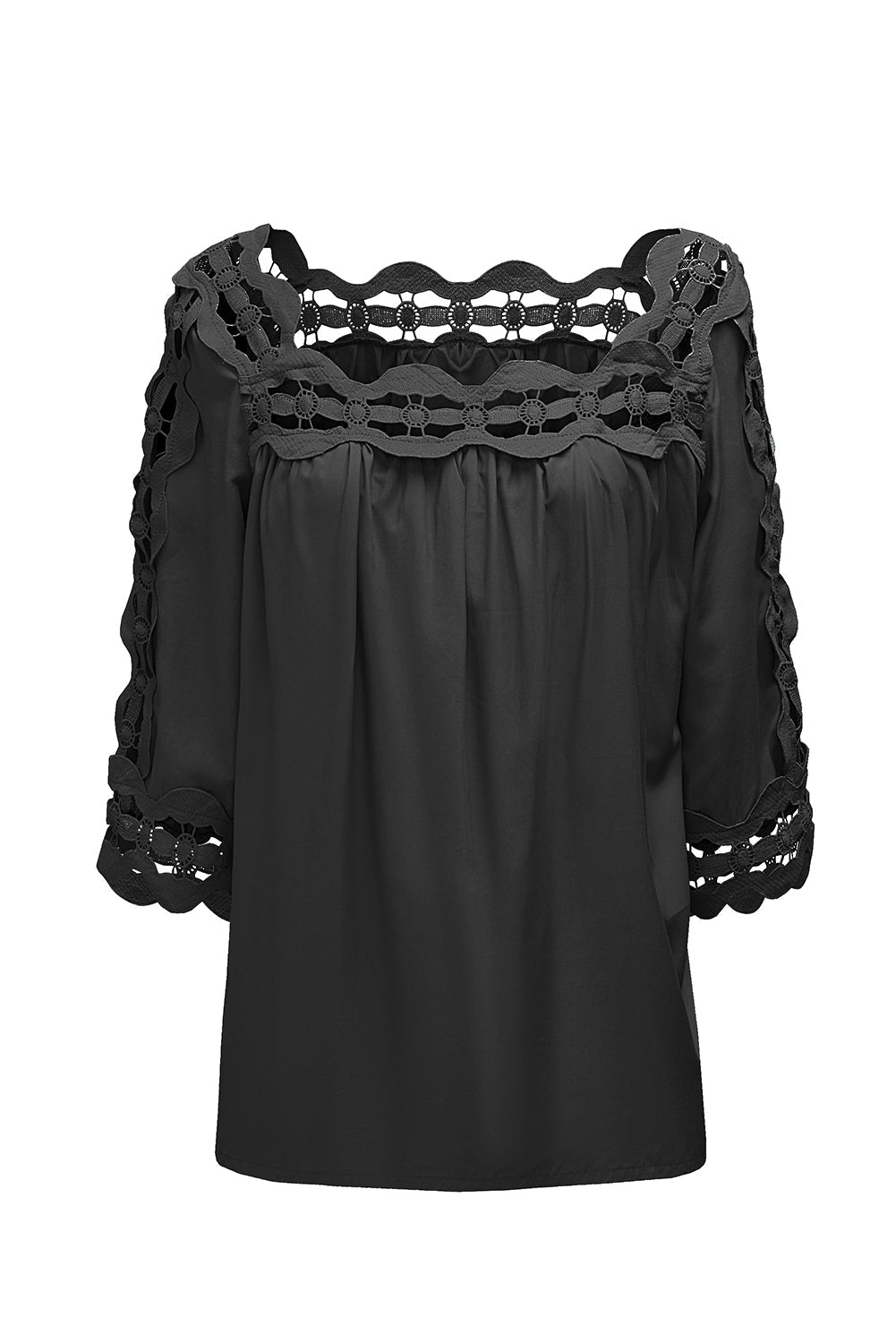 Black Lace Trim Half Sleeve Plus Size Top