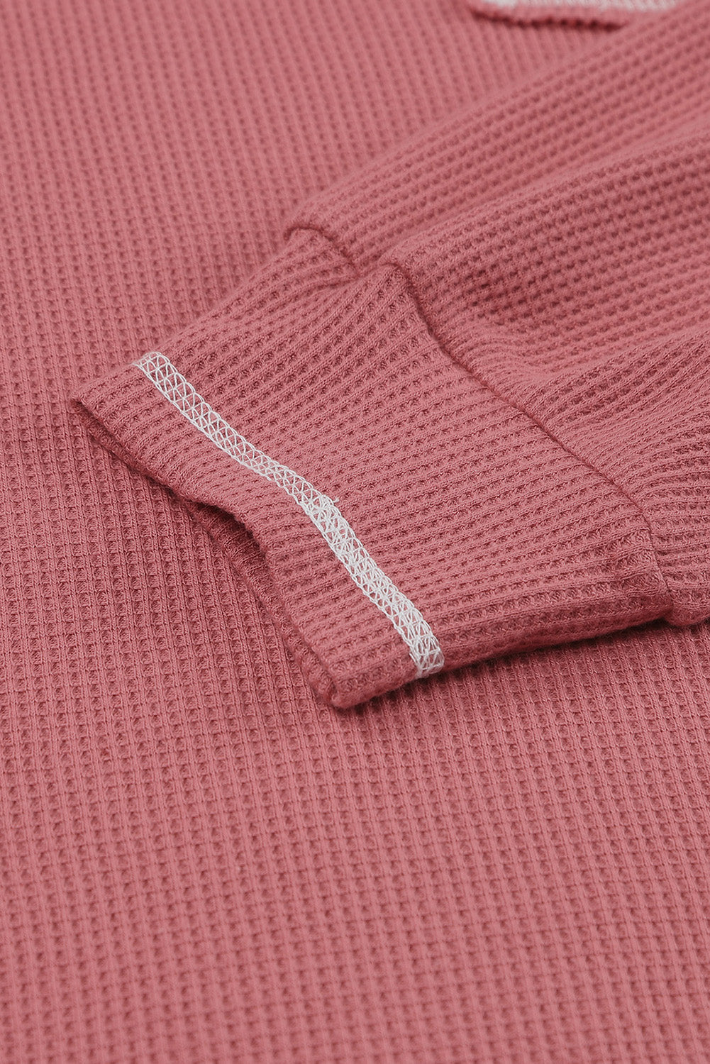 Contrast Stitching Trim Waffle Knit Pullover