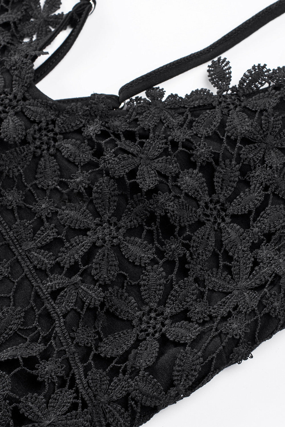 Black Lace Overlay Strappy Hollow-out Tank Top