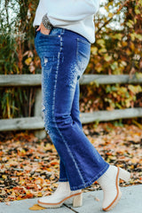 Blue Secluded Leopard Wash Plus Size Jeans