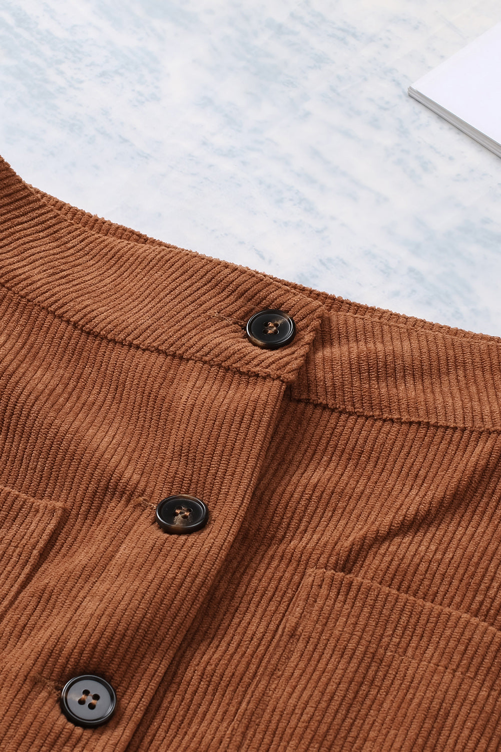 Brown Buttons Front Corduroy Mini Skirt