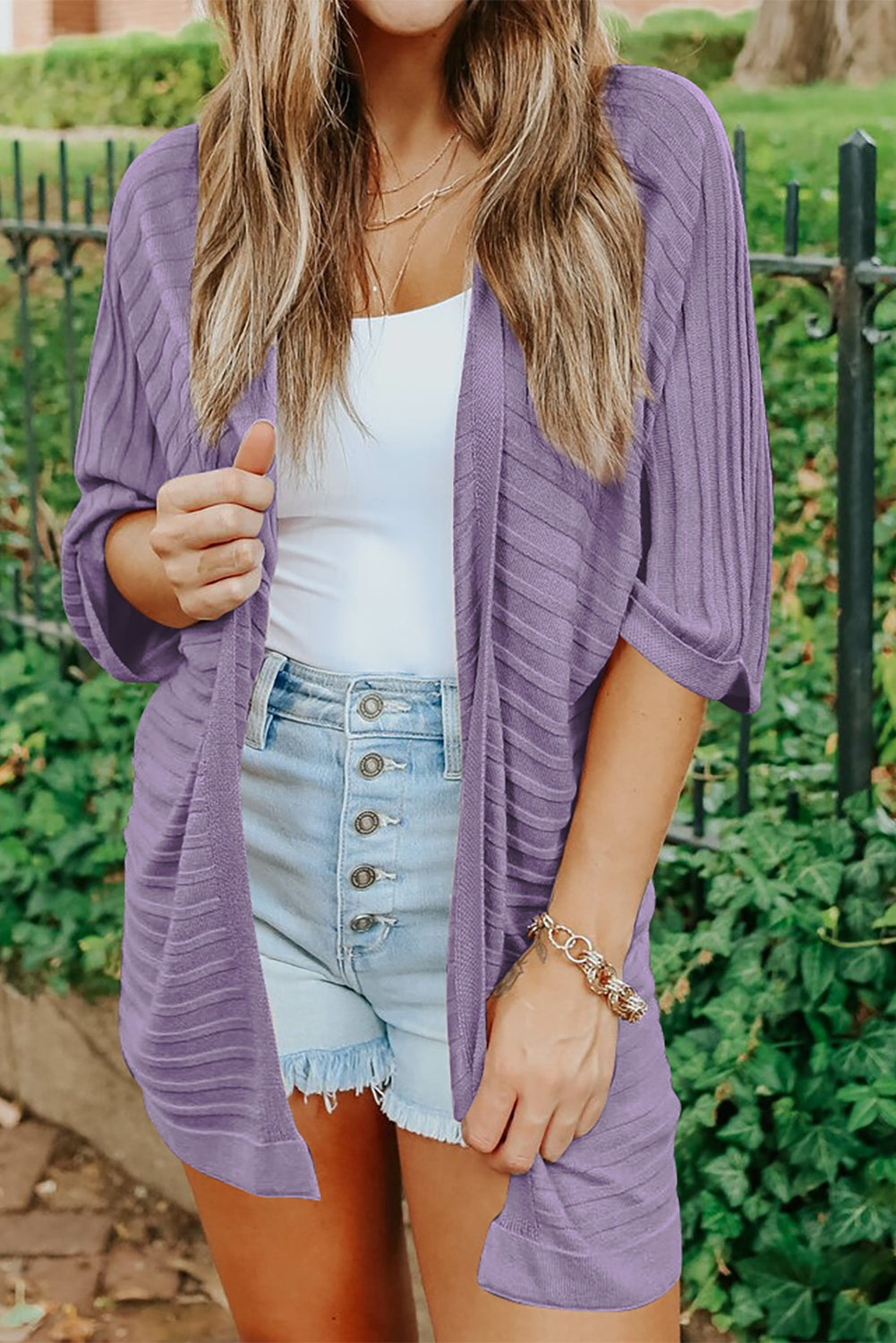 Red Ribbed Open Front Knit Cardigan