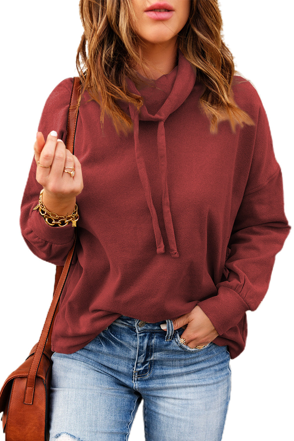 Cowl Neck Drop Shoulder Sweatshirt