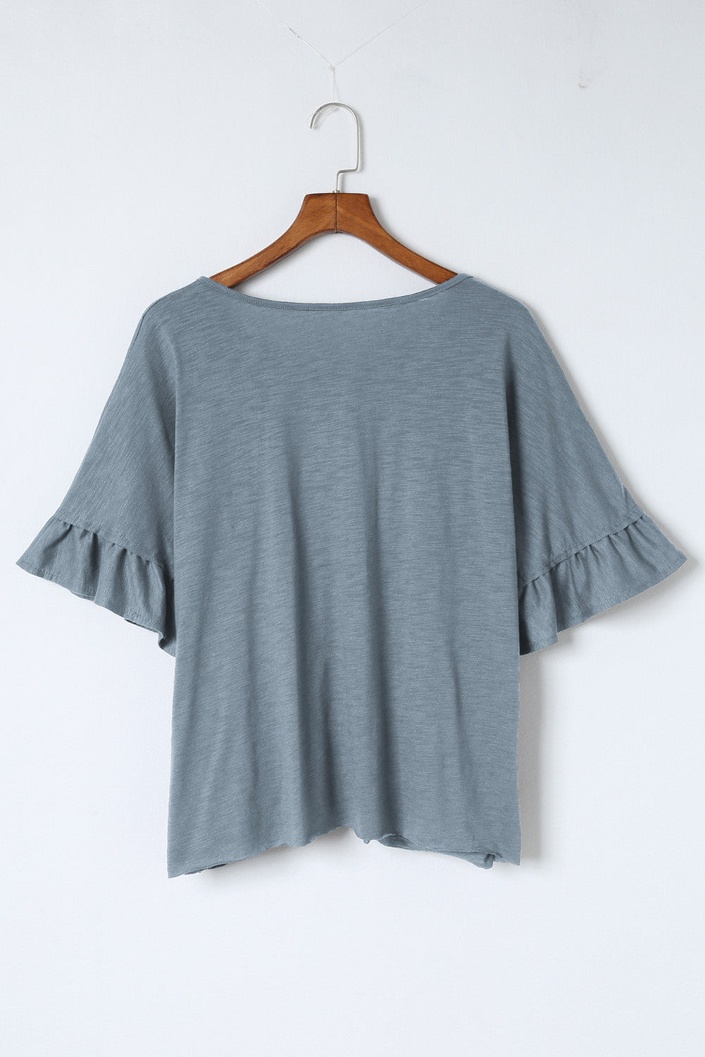 Gray Ruffled Half Sleeve Buttoned Loose T Shirt