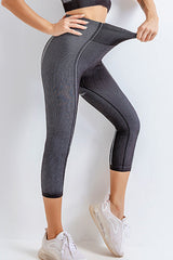 Black Striped Print High Waist Skinny Capri Sport Pants