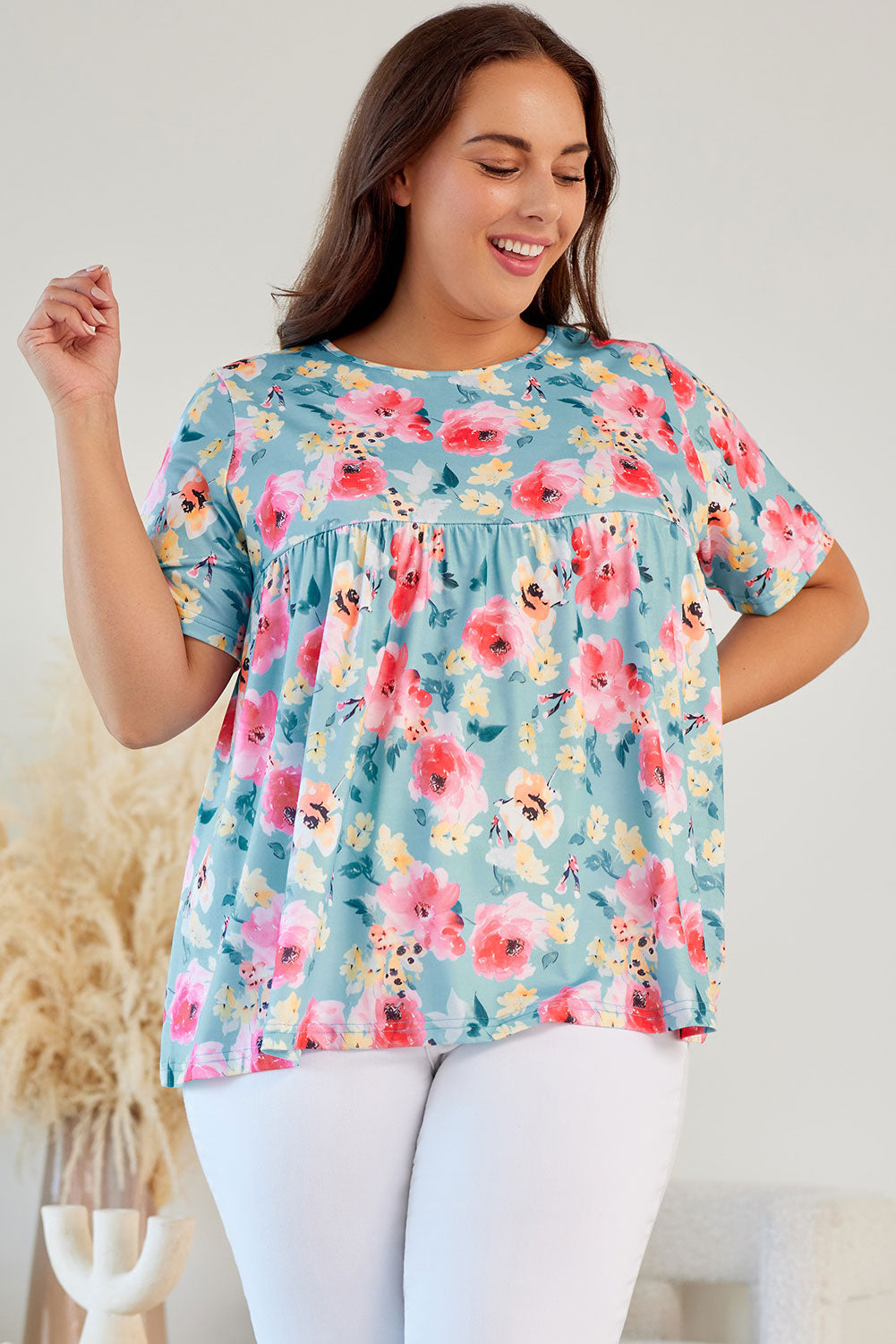 Sky Blue Boho Print Sleeveless High Waist Long Floral Dress