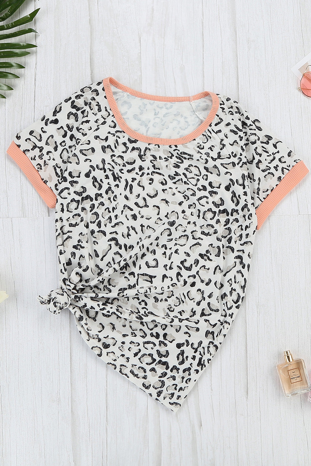 Leopard Fuzzy Print Contrast Trim Tank Top