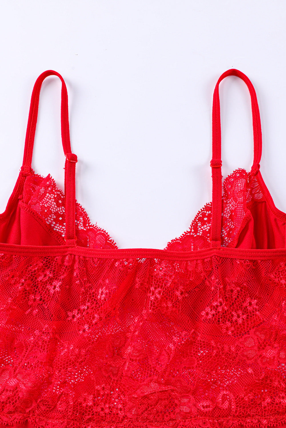 Red Lace Mesh Patchwork Bustier 3pcs Lingerie Set