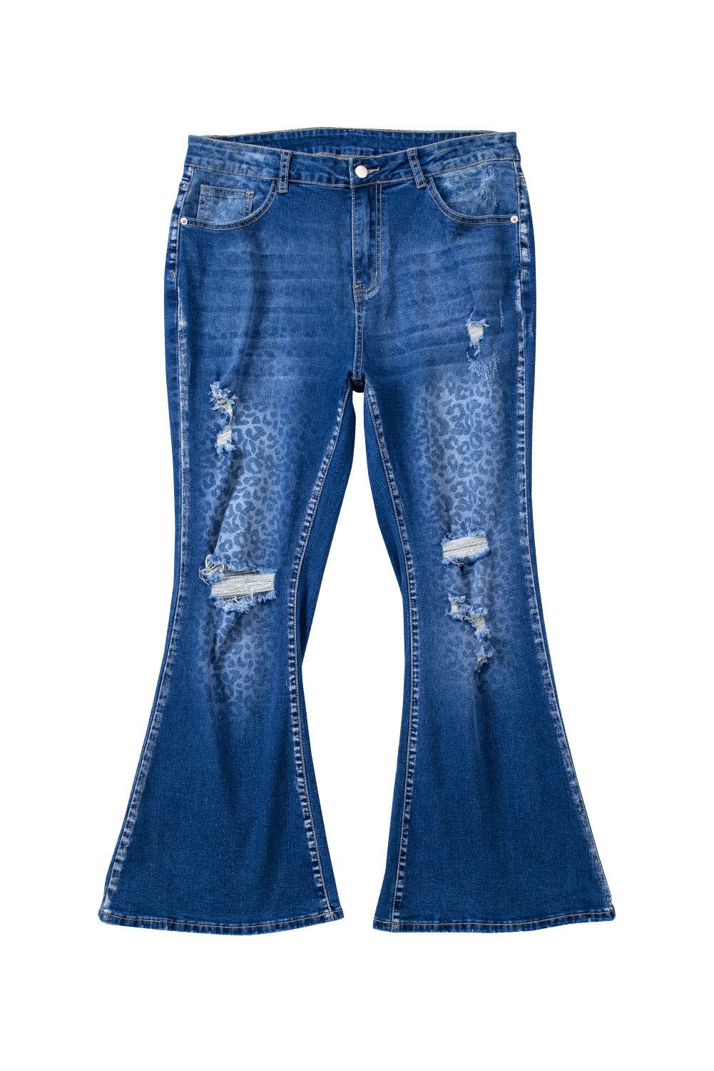 Blue Secluded Leopard Wash Plus Size Jeans