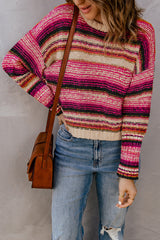 Striped Colorblock Drop Shoulder Knit Sweater