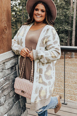 Beige Plus Size Leopard Pattern Cardigan