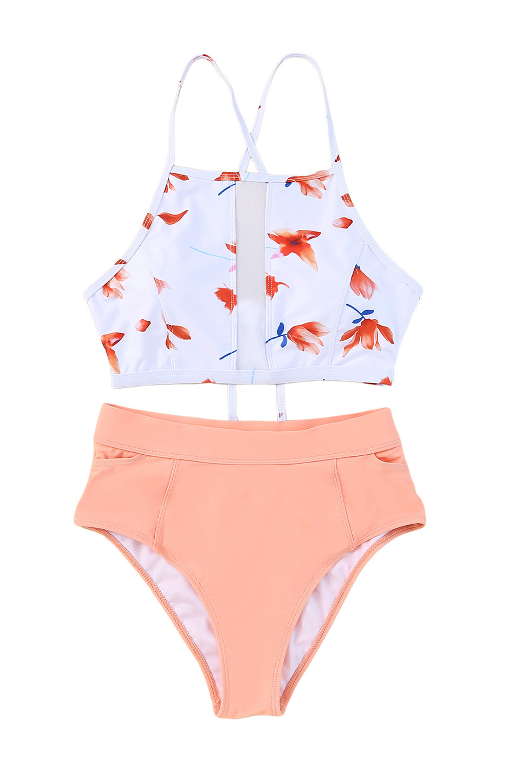 Pink Floral Printed Tank High Waist Bikini Set