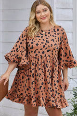 Plus Size Leopard Shift Dress with Ruffle