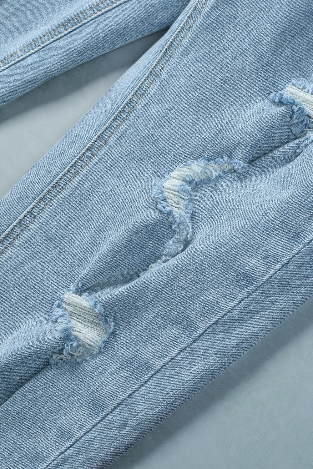 Sky Blue Light Wash Distressed Straight Jeans