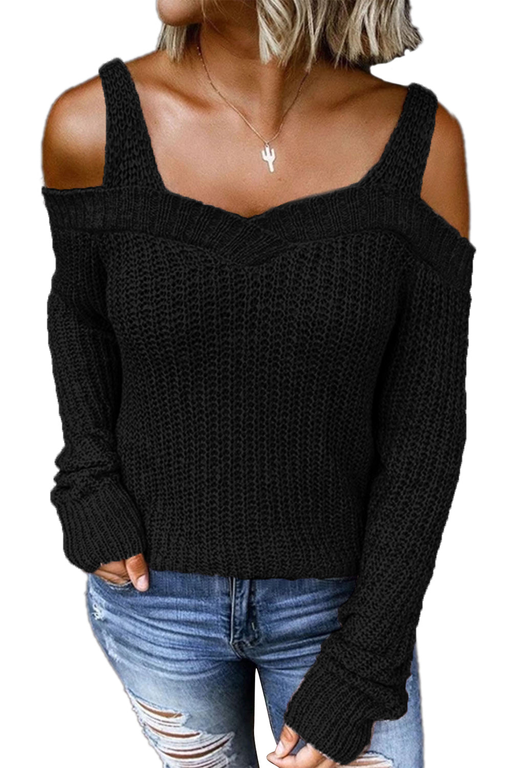White Dew Shoulder Knitted Sweater
