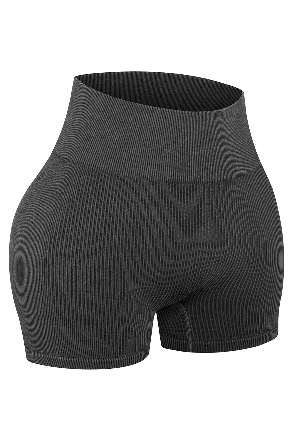 Black Seamless Ribbed Knit Butt Lifter Yoga Shorts