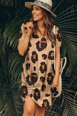 V Neck Leopard T-shirt Dress with Twist