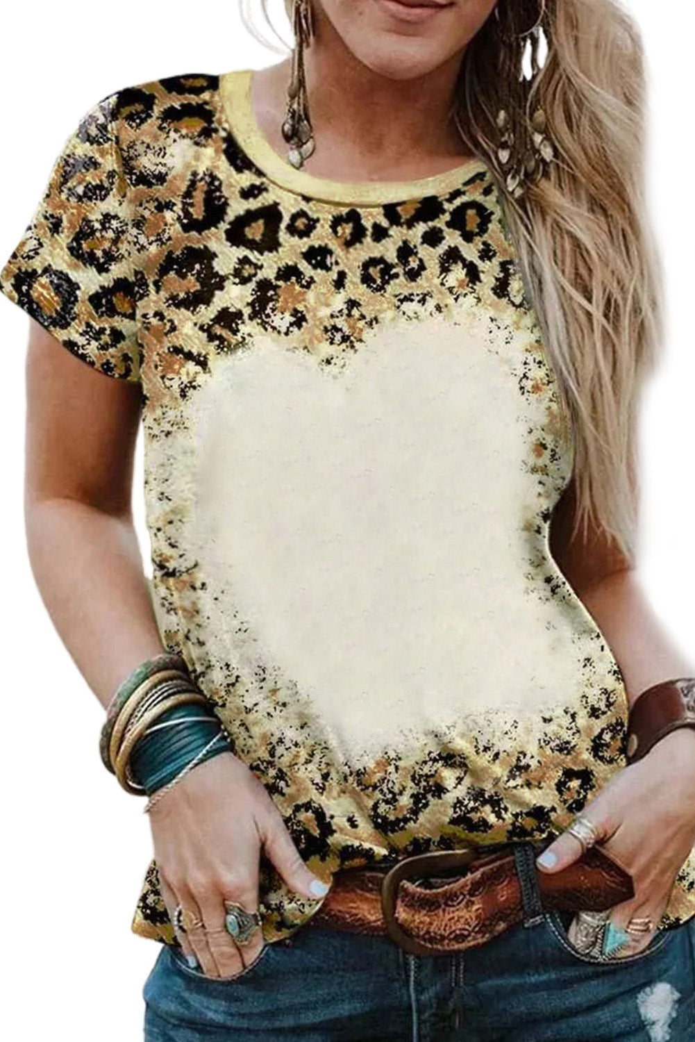 Leopard Leopard Bleached O-neck T Shirt