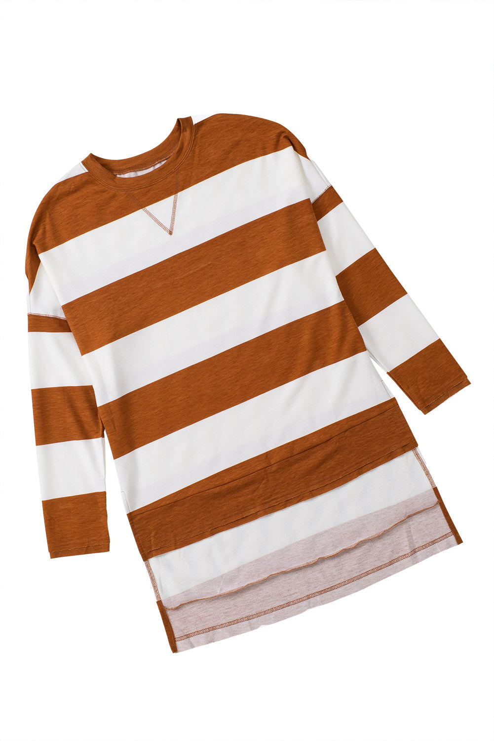 Brown Striped Drop Shoulder Pullover Sweatshirt