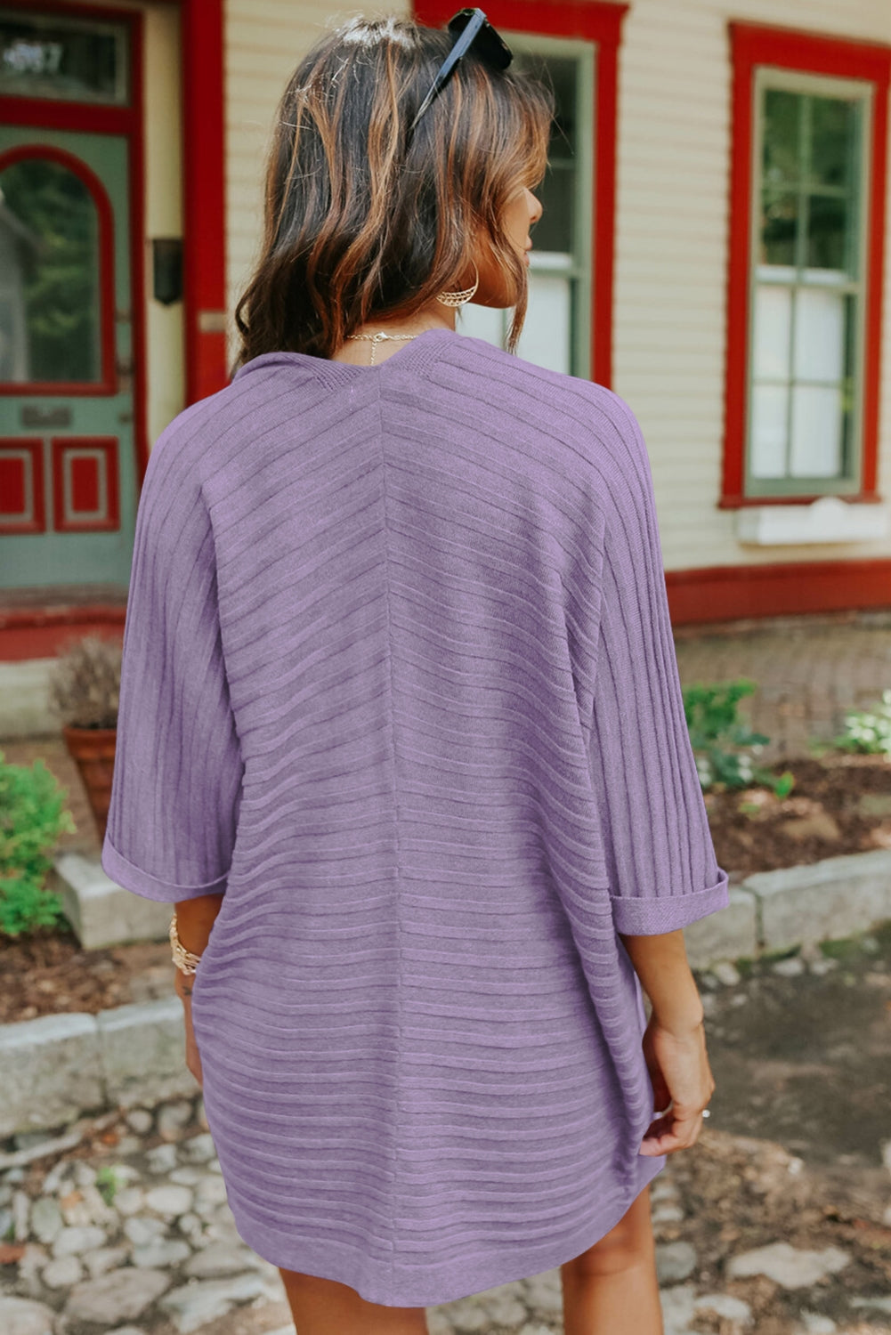 Red Ribbed Open Front Knit Cardigan