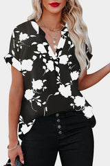 Black Floral Printed Short Sleeve Blouse