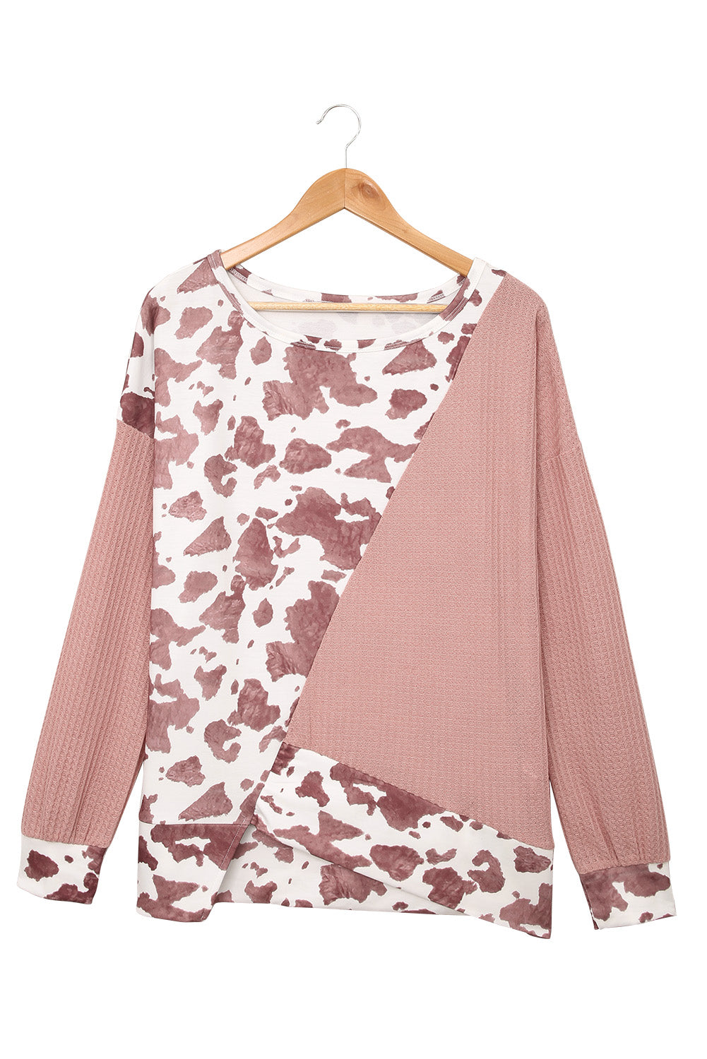 Brown Cow Contrast Asymmetrical Long Sleeve Top