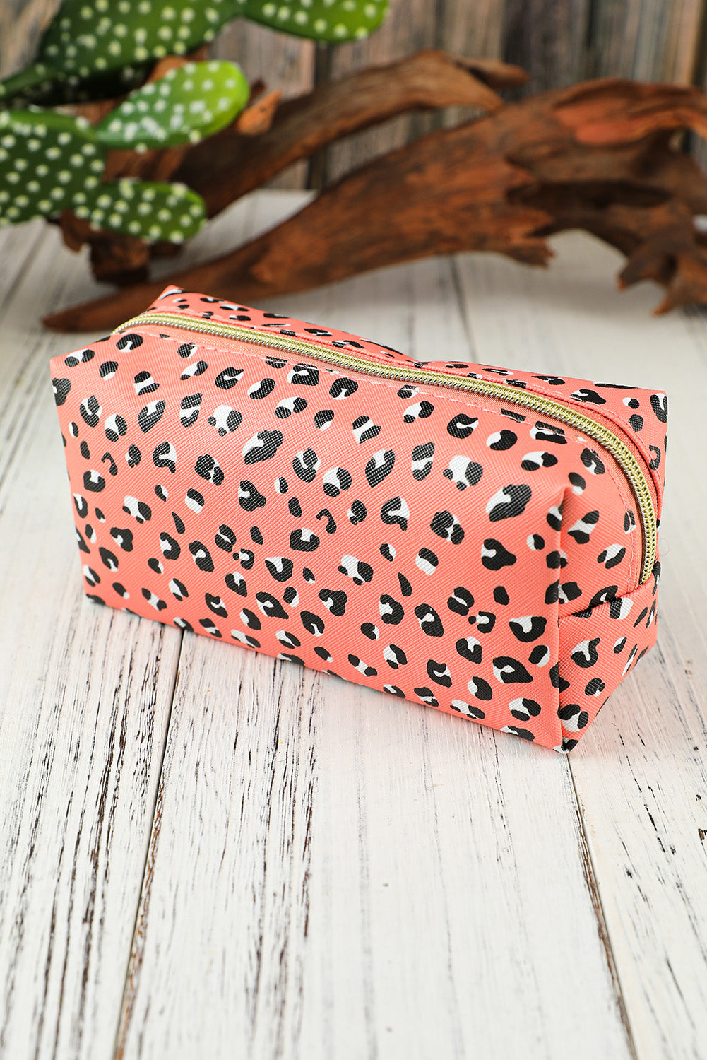 Pink Leopard Print Zipped Cuboid Cosmetic Bag 19*8*9cm