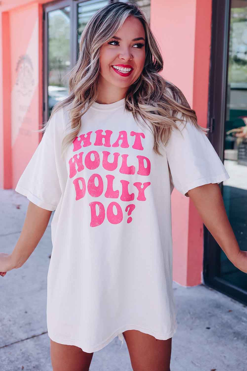 Beige WHAT WOULD DOLLY DO Printed Boyfriend T Shirt