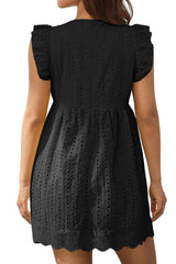 Black Eyelet Textured Ruffled Empire Waist Flowy Dress