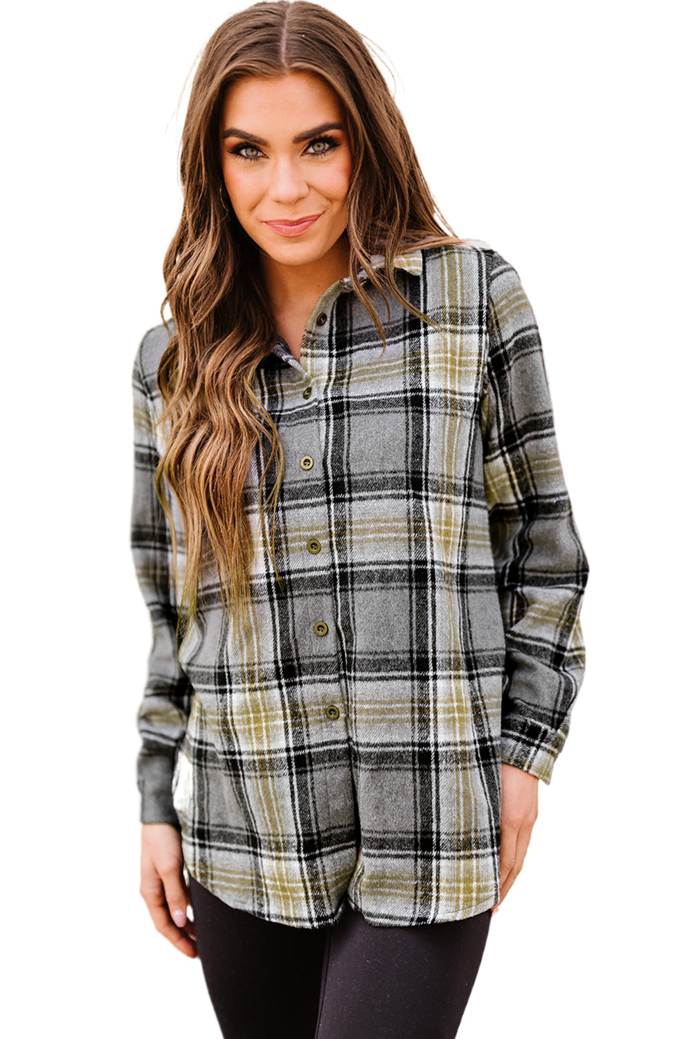 Black Oversize Rounded Hem Plaid Shacket with Slits