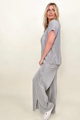 Satin Plisse Palazzo Pants with Pockets