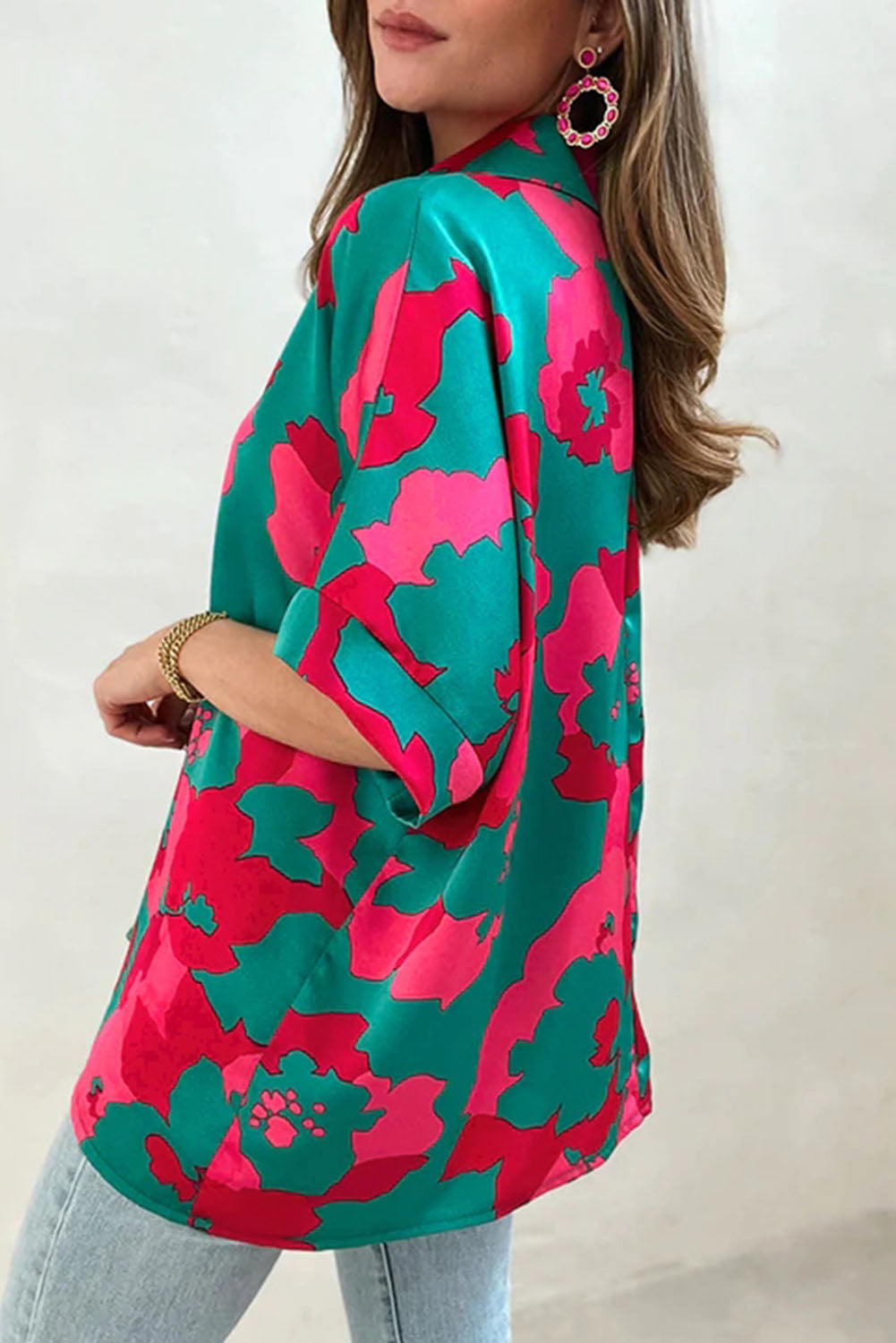 Green Abstract Print V Neck Blouse