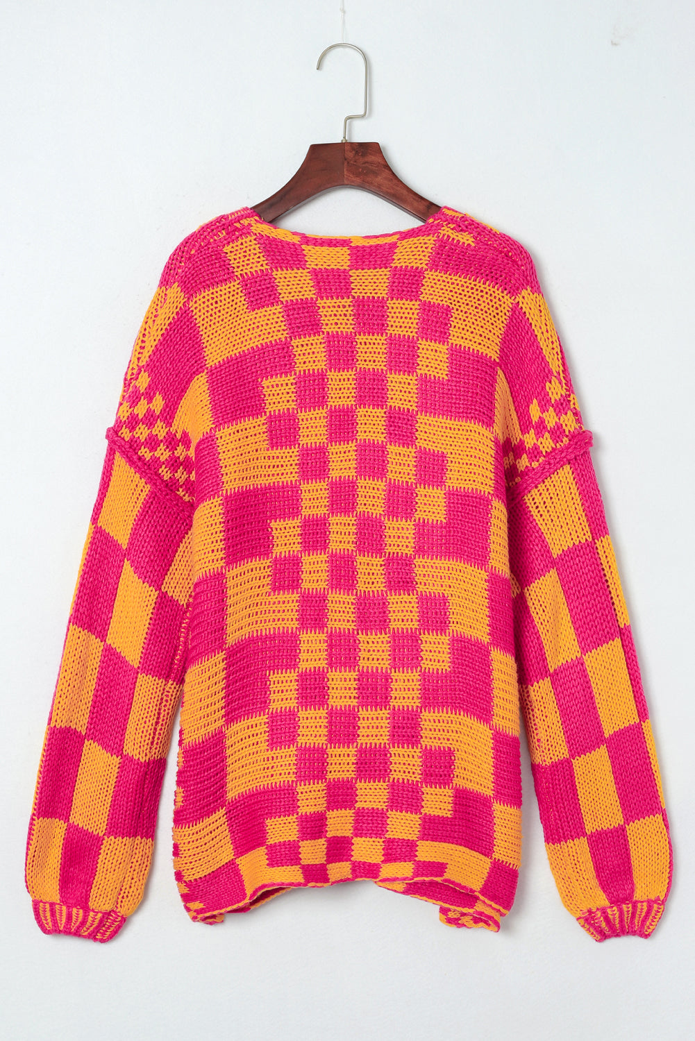 Multicolor Open Front Mixed Checkered Pattern Knit Cardigan