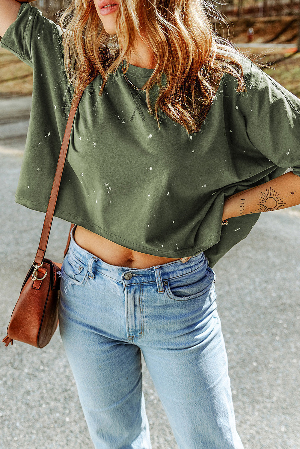 Pink Distressed Bleached Asymmetric Hem Short Sleeve Top