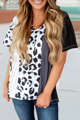 Leopard Color Block Short Sleeve Top