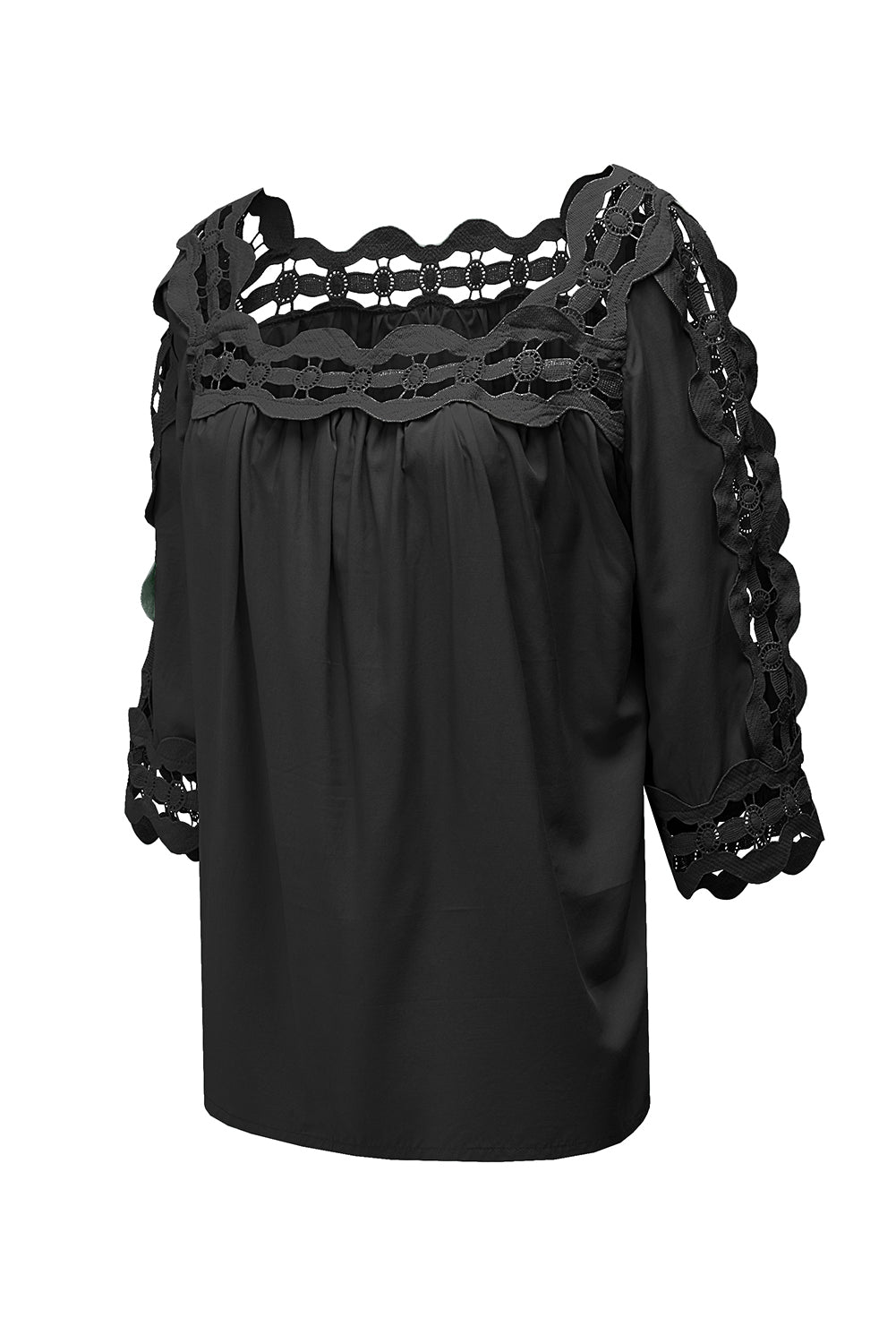 Black Lace Trim Half Sleeve Plus Size Top