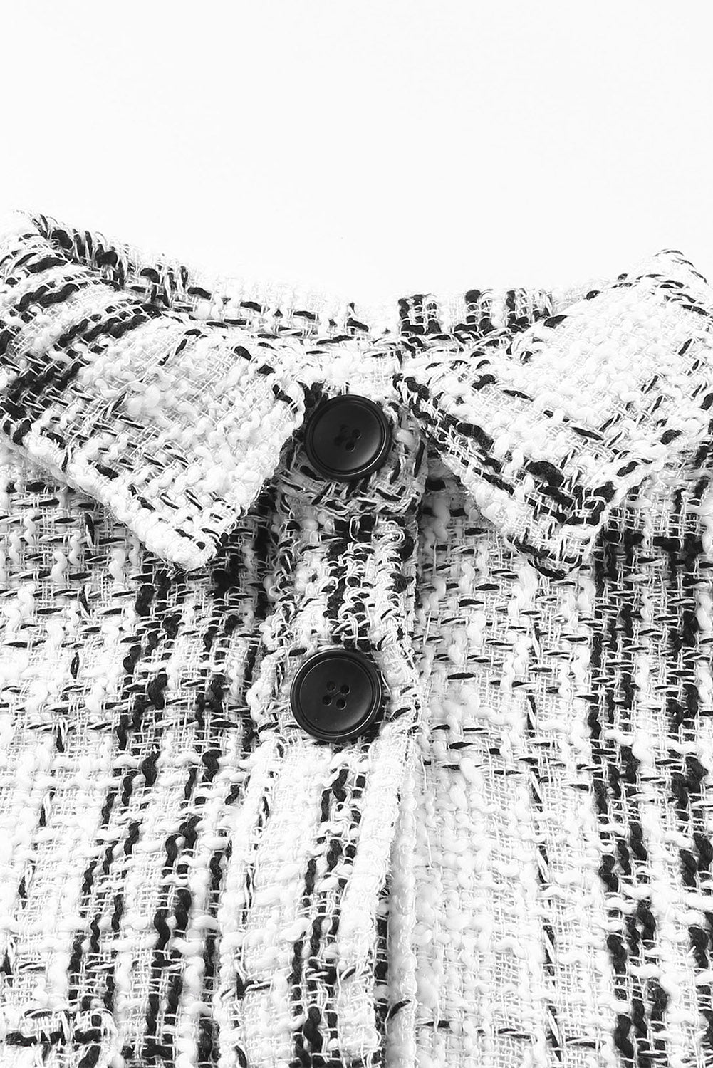 White Plaid Print Pocketed Shirt Jacket