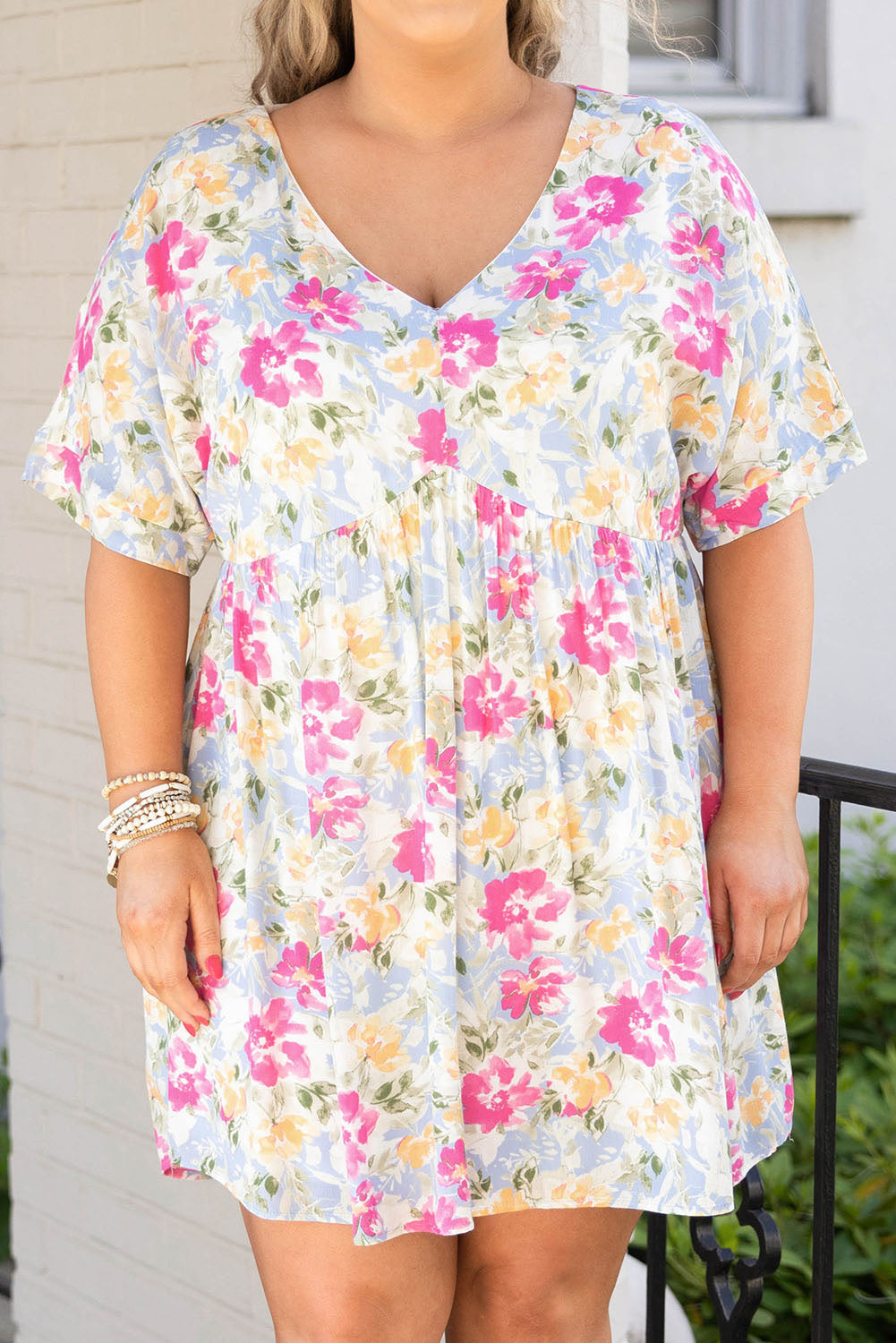 Rose Plus Size Floral Print Short Dress