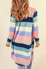 Multicolor Print Colorblock Long Cardigan