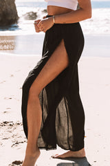 Black Lace Trim Along Split Leg Beach Cover up Pants