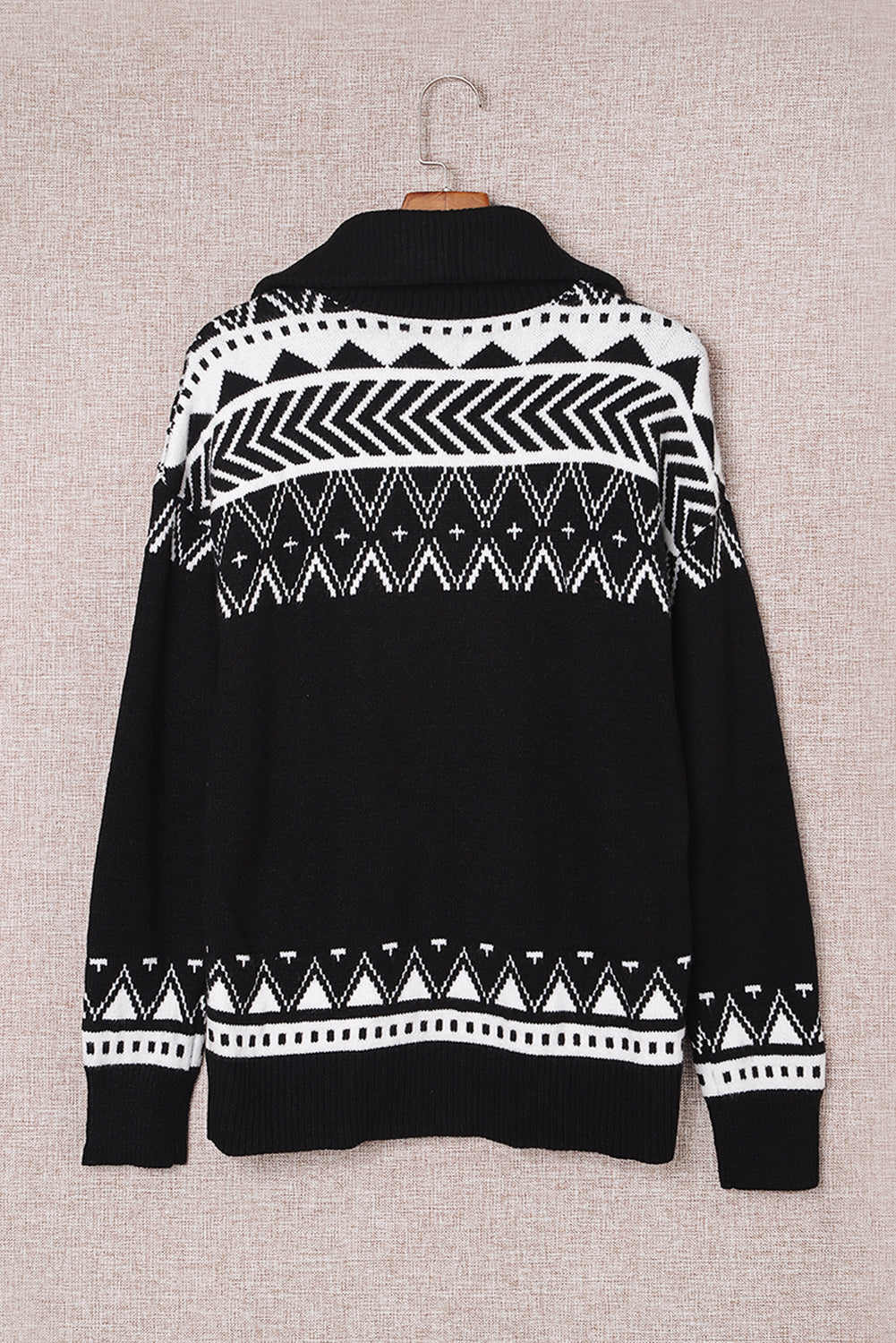 Blue Geometry Knit Quarter Zip Sweater