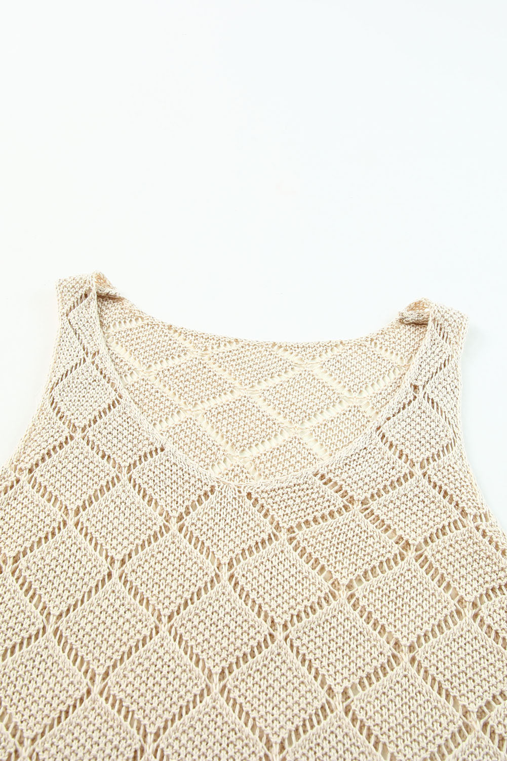 Khaki Rhombus Hollow-out Knitted Tank Top