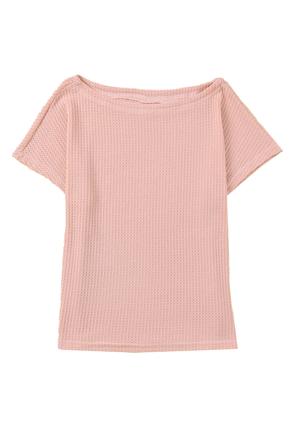 Pink Wide High Straight Neck Waffle Knit Top