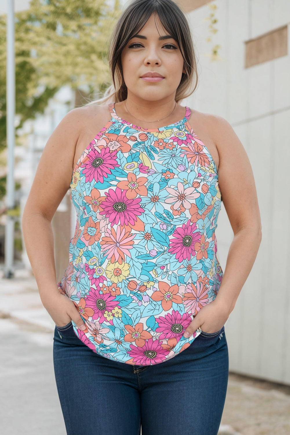 Multicolor Floral Print Sleeveless Tank Top