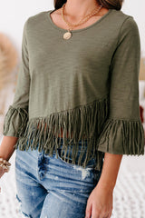 Green Cross-over Fringe Crop Top